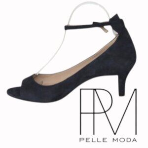 Pelle Moda Dark Navy Suede Open Toe Heels with Ankle Strap Size 9M